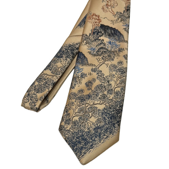 Yves Saint Laurent Scenic Tan and Blue Men's Tie - Picture 1 of 9